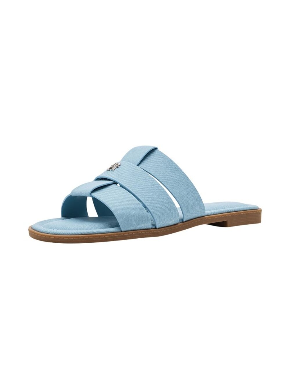 NWT Tommy Hilfiger Triple Strap Slide Open Toe Flat Sandals Light Denim Blue 7M
